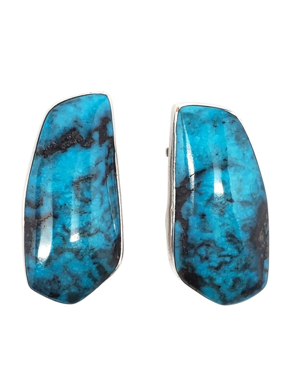 Amy Kahn Russell Sterling Silver Blue Matrix Stone Clip On Earrings #24305